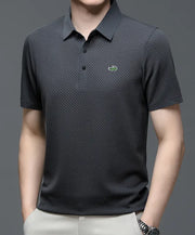 2023 Summer New Men's Halter Hollow Short Sleeve Polo Shirt Ice Silk Breathable Business Fashion T-shirt Men's Brand Clothing