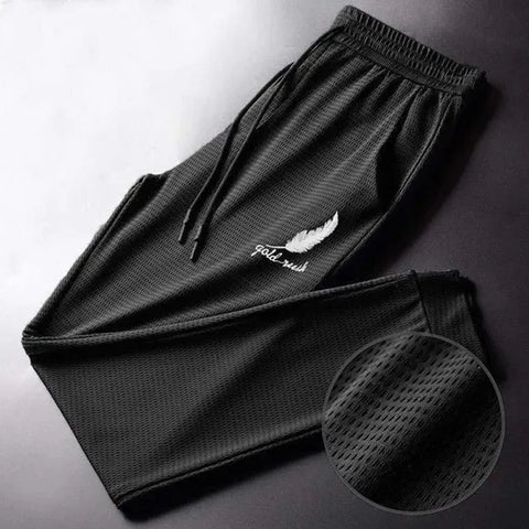 Men's Summer Ice Silk Pants Mesh Breathable Casual Thin Quick Dry Pants Loose Elastic Beam Feet Pants Sports Fitness Trousers