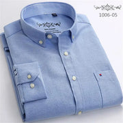 S~6XL Cotton Oxford Shirt For Mens Long Sleeve Plaid Striped Casual Shirts Male Pocket Regular-Fit Button-Down Work Man Shirt
