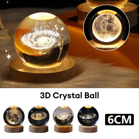 USB LED Night Light Galaxy Crystal Ball Table Lamp 3D